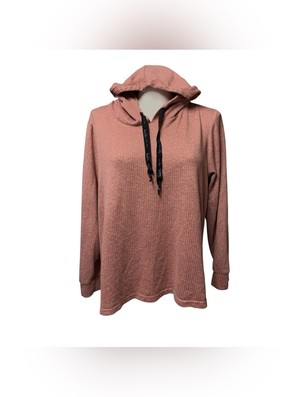 Nicole Miller Waffle-Knit Hooded Pullover in Dusty Rose Size Xl